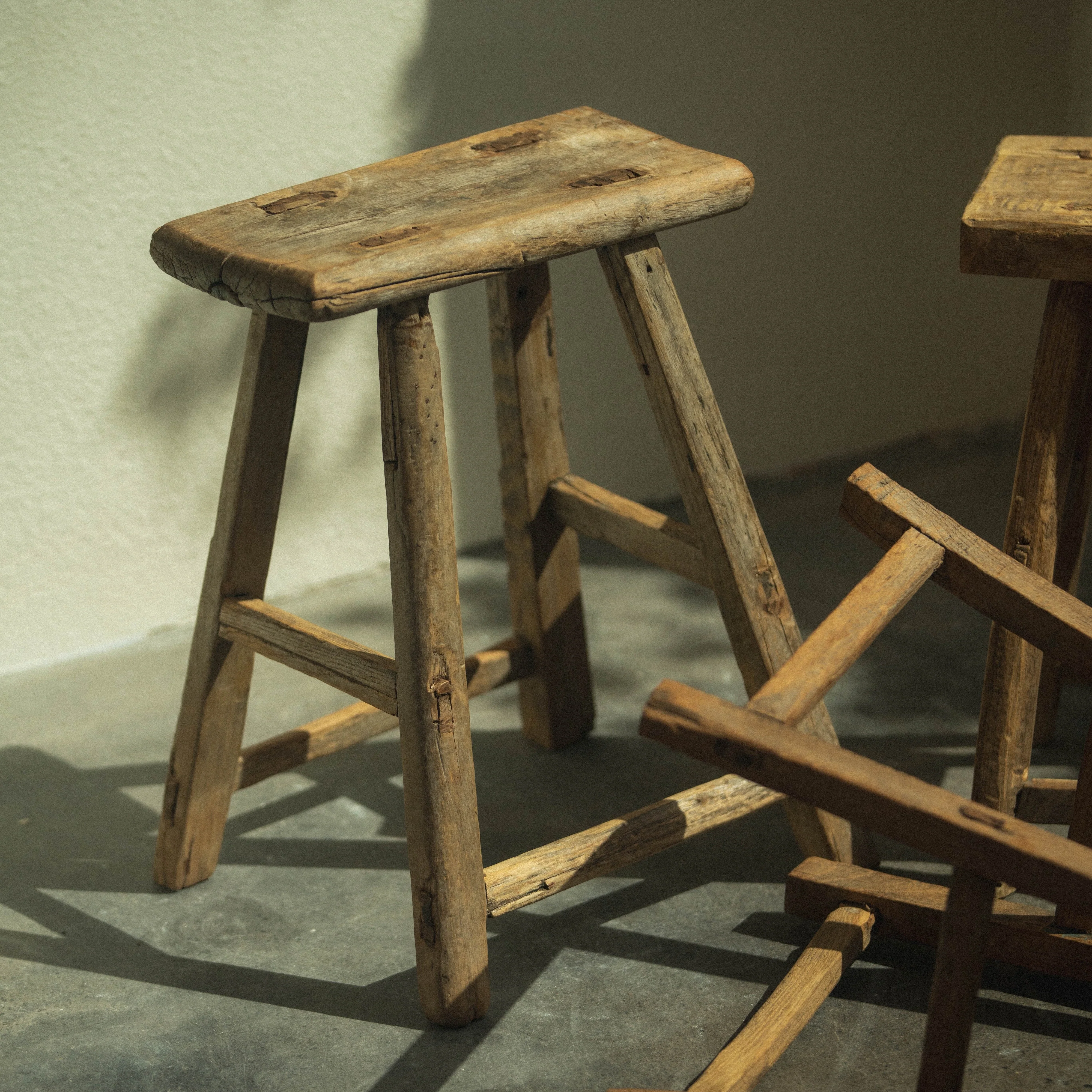 Vintage Elm Rectangular Stool - wxkoi